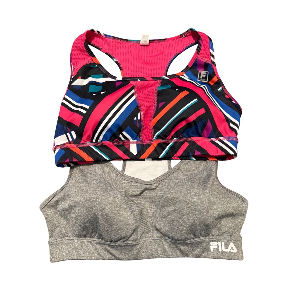 Fila Sport Performance Women's XL Sports Bra 2 Pack Geometric Gray Racerback